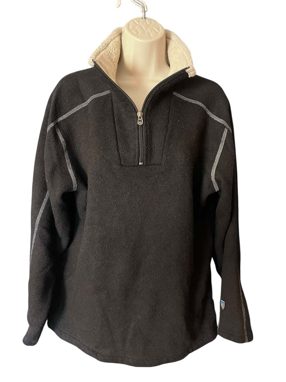 Kuhl Women's XL Fleece Quarter Zip Pullover Black Faux Sherpa Collar Hiking